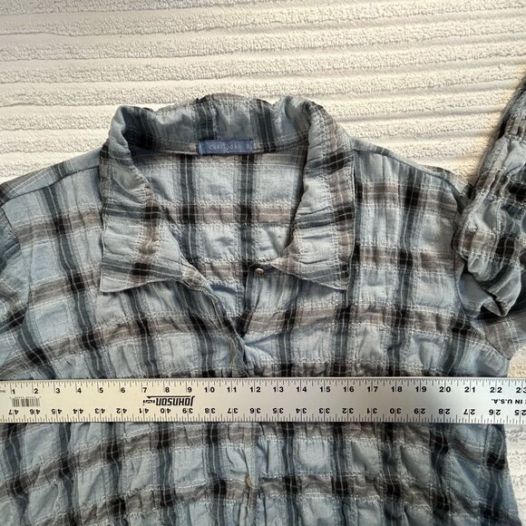 Cut Loose Womens Plaid Crinkle Button-Up Shirt Medium Blue & Gray Linen Blend - Picture 6 of 7